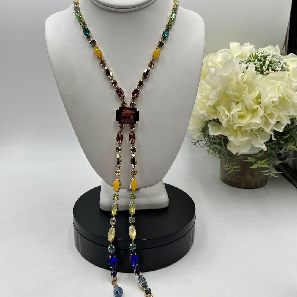 Multicolor Crystal Rhinestone
Lariat‎ Y-Drop Statement Necklace Gold Tone Boho